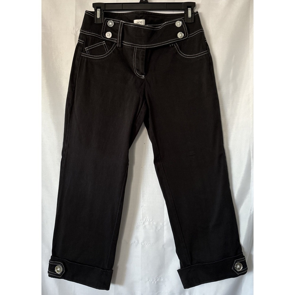 Cache Y2k Black Capri Pants Rolled Hem Mirror Buttons White Stitching Western 4